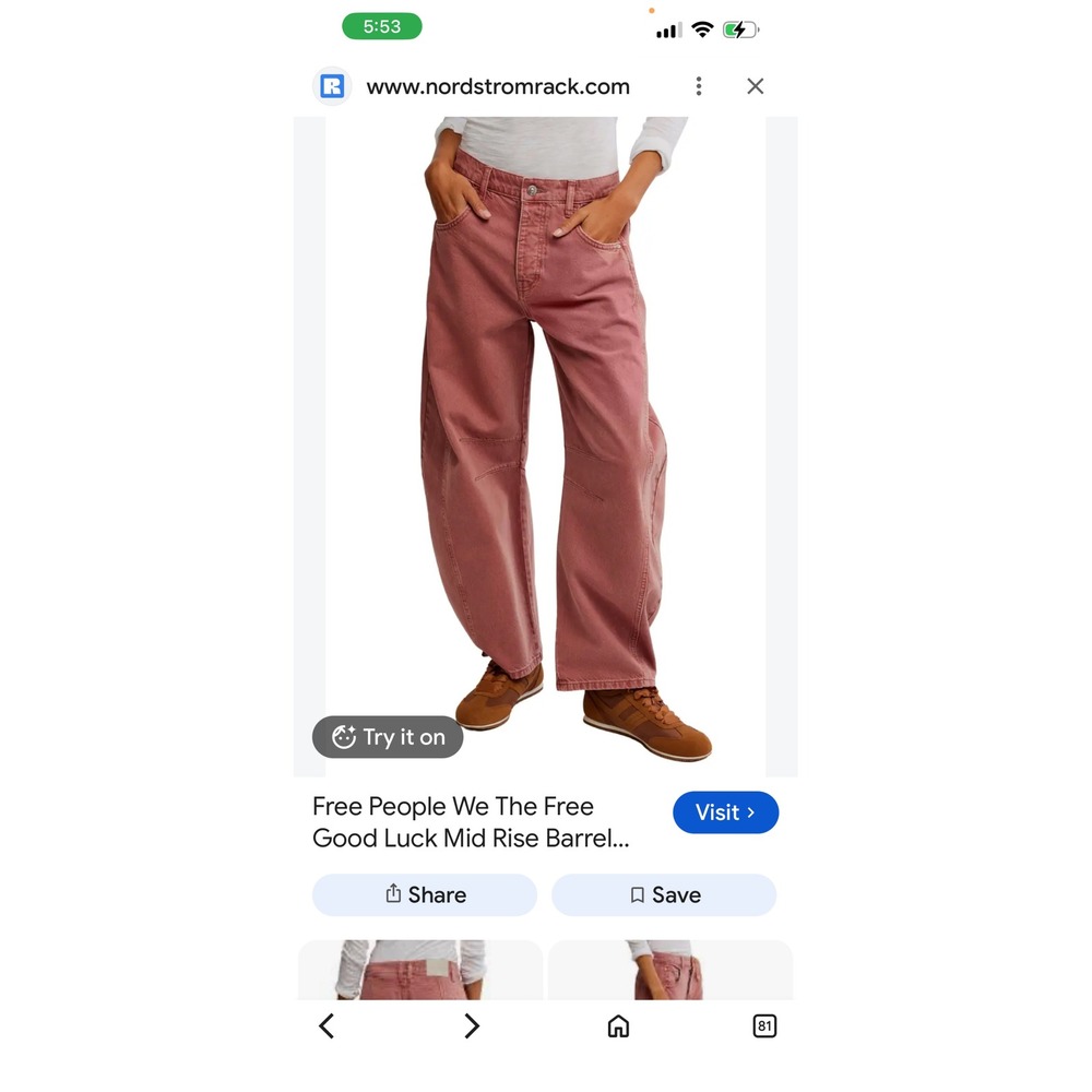 280.NWT Free People We The Free Good Luck Mid Rise Barrel Jeans Rose Pink  $198 - Picture 10 of 10